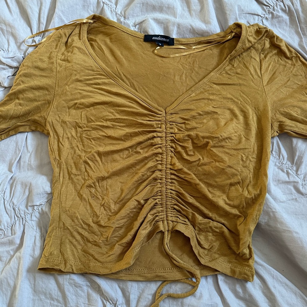 Ambiance Mustard V-Neck Crop Top